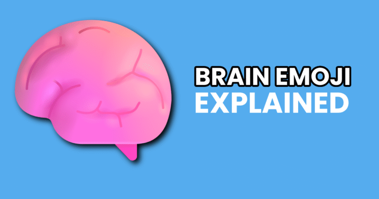 Bright pink brain emoji on a blue background with bold text reading "Brain Emoji Explained"